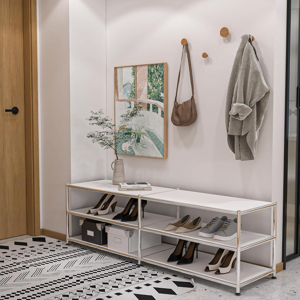 Metal Storage Rack, 3-Tiers Adjustable Storage Shelves, DIY Modern Home Furnishing, Adjustable Metal Organizer for Home,Kitchen,Office,Entryway, (White)