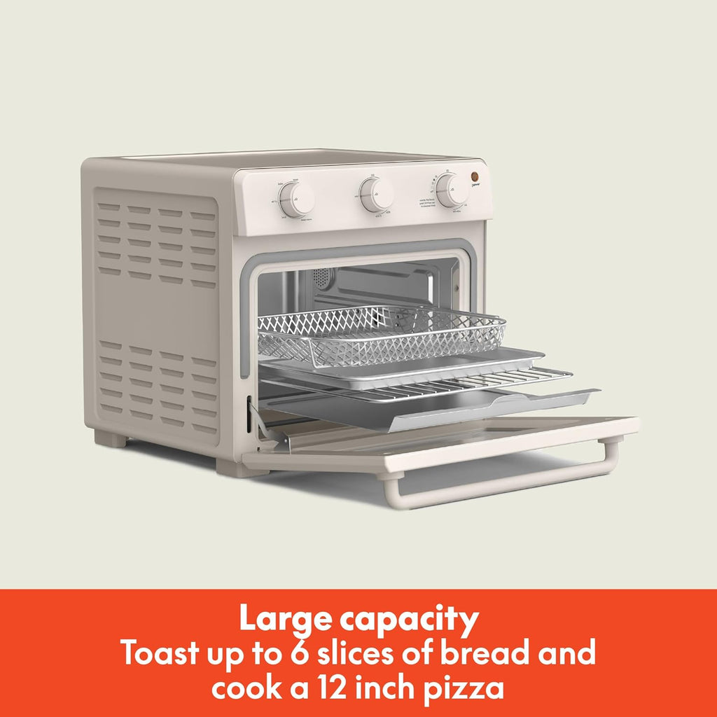 Air Fry Toaster Oven, 7 Preset Cooking Options, Dishwasher-Safe Evergood Coated Trays Included, 60-Minute Auto Shutoff W Audible Timer, Power Indicator Light, 1700 Watt, Oatmilk