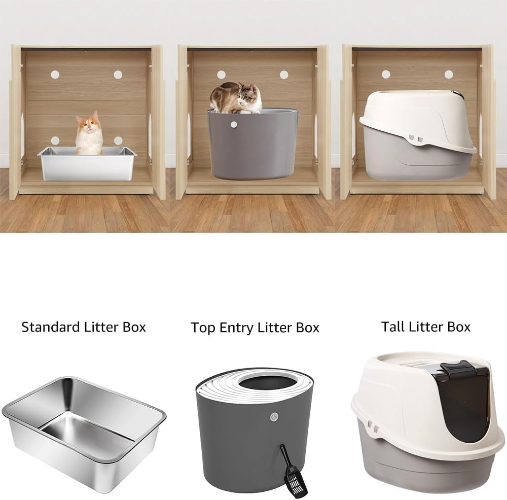 Tall Cat Litter Box Enclosure Furniture Style, Hidden Cat House Washroom for Tall or Top Entry Litter Box, Modern Pet House Cabinet