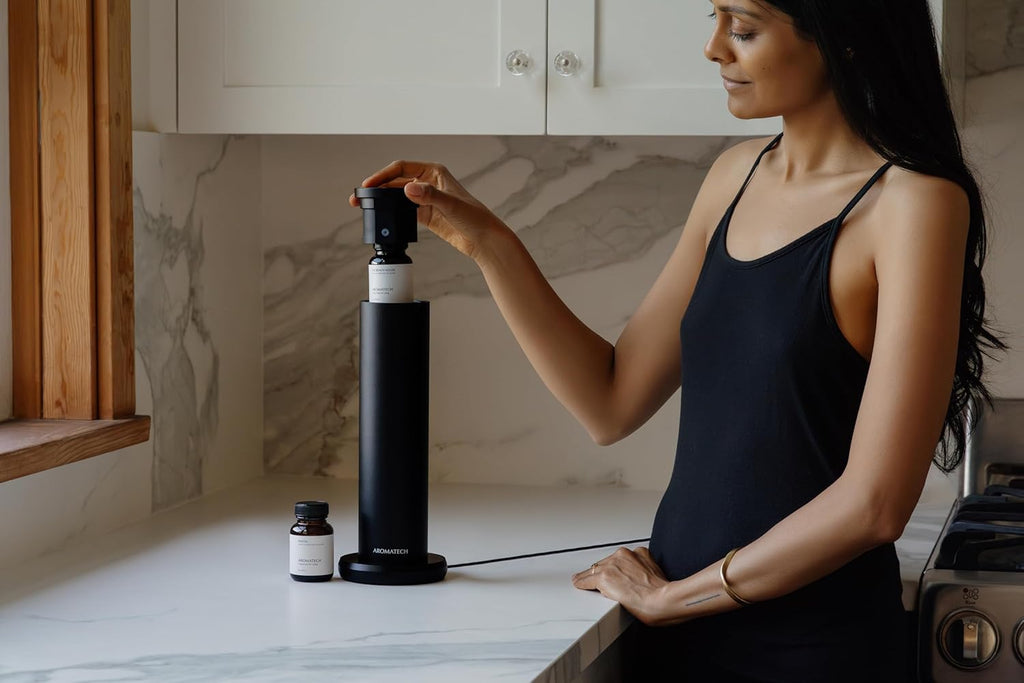 New Aromini BT plus Scent Diffuser W/Bluetooth – Cold-Air Diffusion Scent Machine for Home, Office, Hotel, Spa – Nebulizing Diffusion System for Essential Oil Blends (Gold)