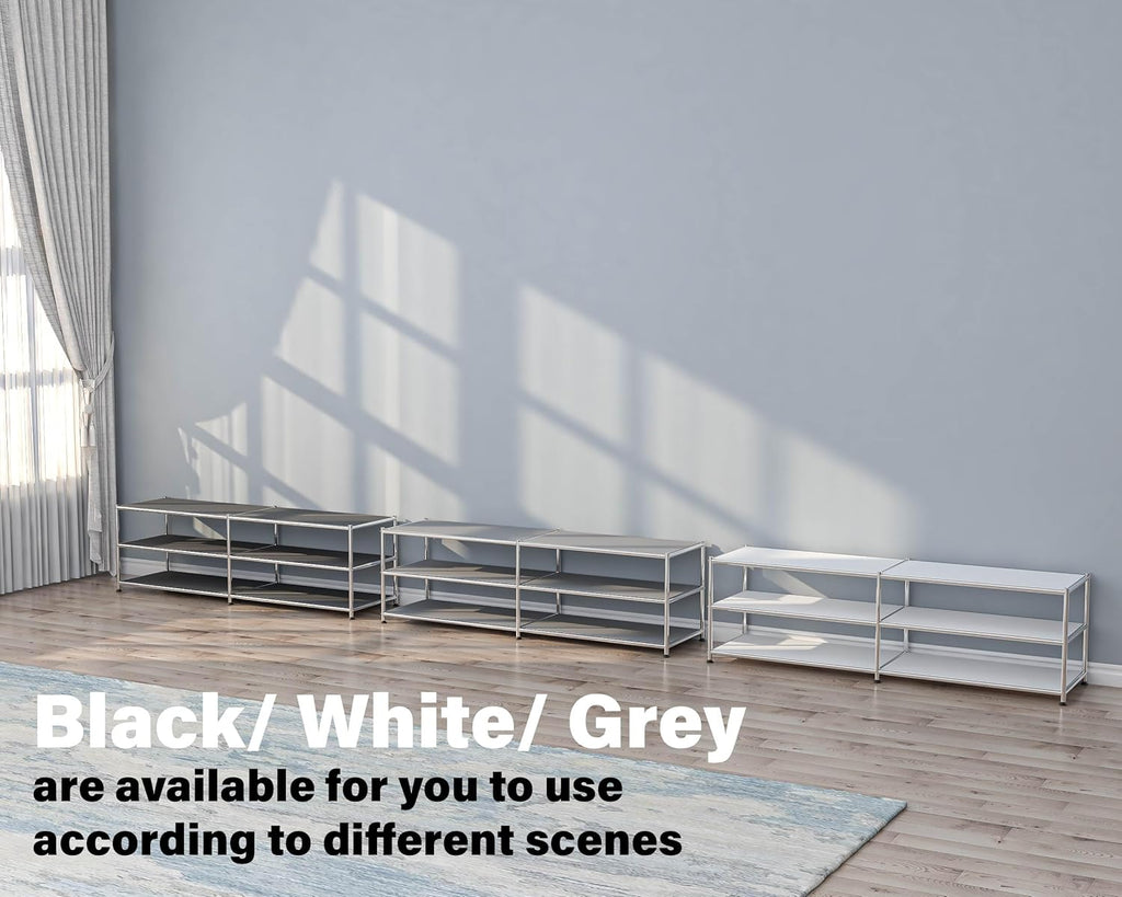 Metal Storage Rack, 3-Tiers Adjustable Storage Shelves, DIY Modern Home Furnishing, Adjustable Metal Organizer for Home,Kitchen,Office,Entryway, (White)