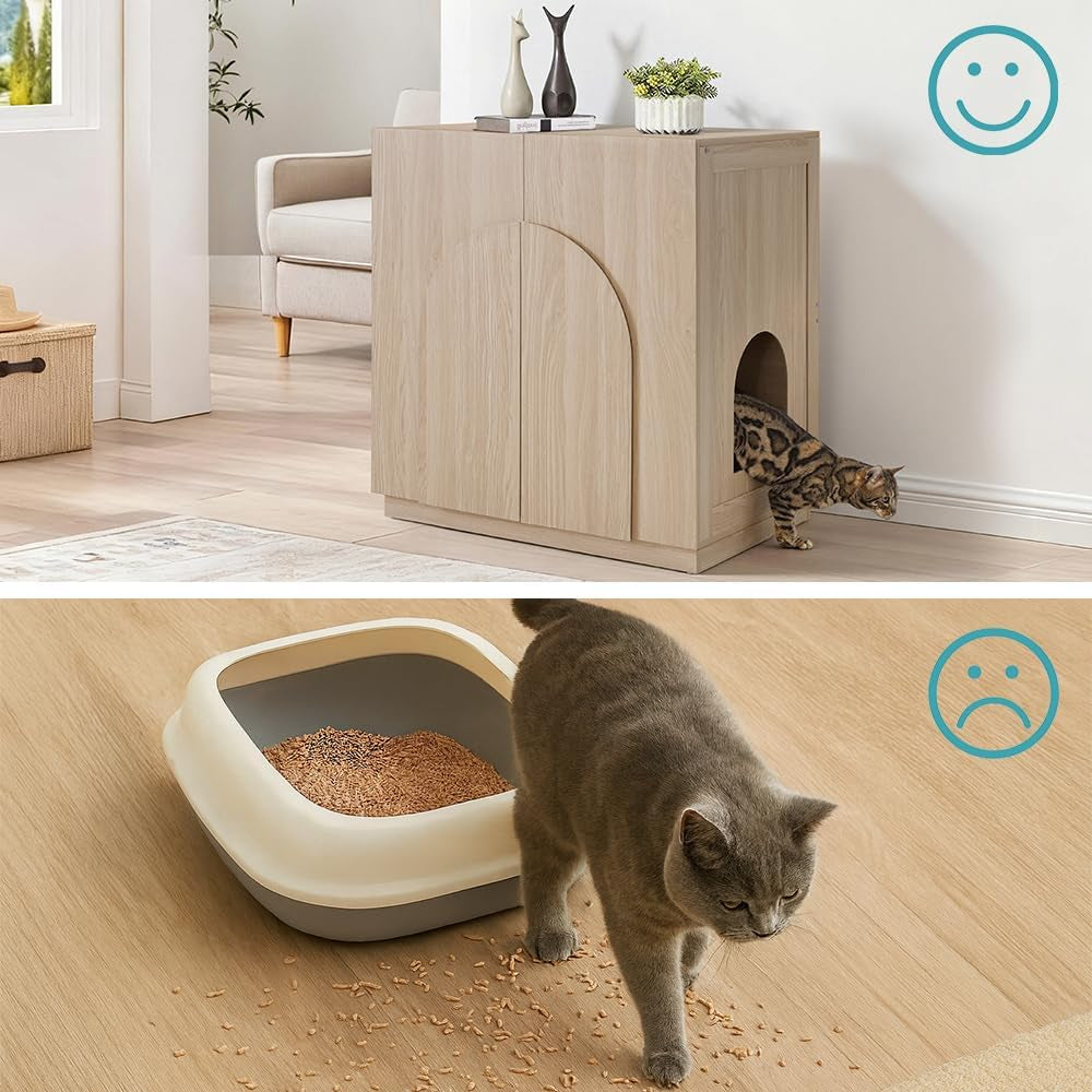 Tall Cat Litter Box Enclosure Furniture Style, Hidden Cat House Washroom for Tall or Top Entry Litter Box, Modern Pet House Cabinet