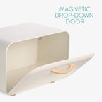 Bread Box - Metal Bread Bin Storage Tin with Front Opening Drop down Door for Kitchen Counter or Shelf - Breadbox Storage Container - Cream