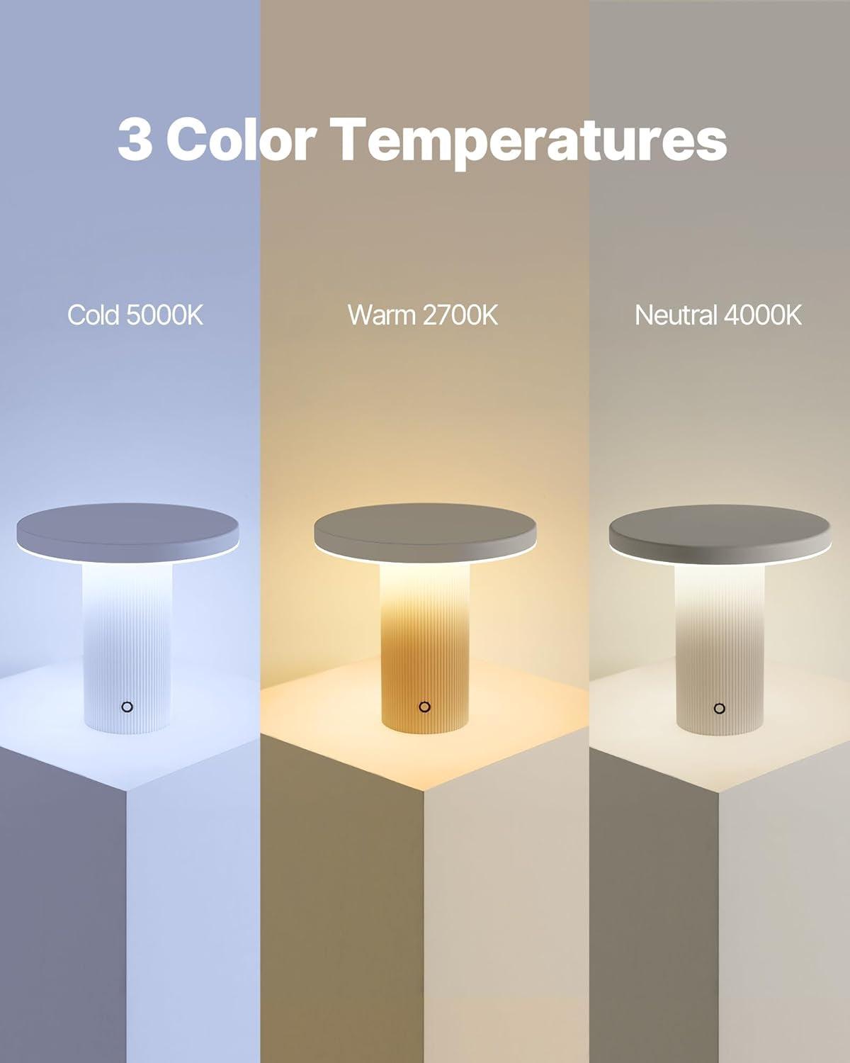 Minimalist Table Lamp, 9W LED Cordless Rechargeable Lamp with 3 Color Temps & Stepless Dimming, Nordic Modern Touch Bedside Ambient Lighting for Bedroom Living Room Decor, White