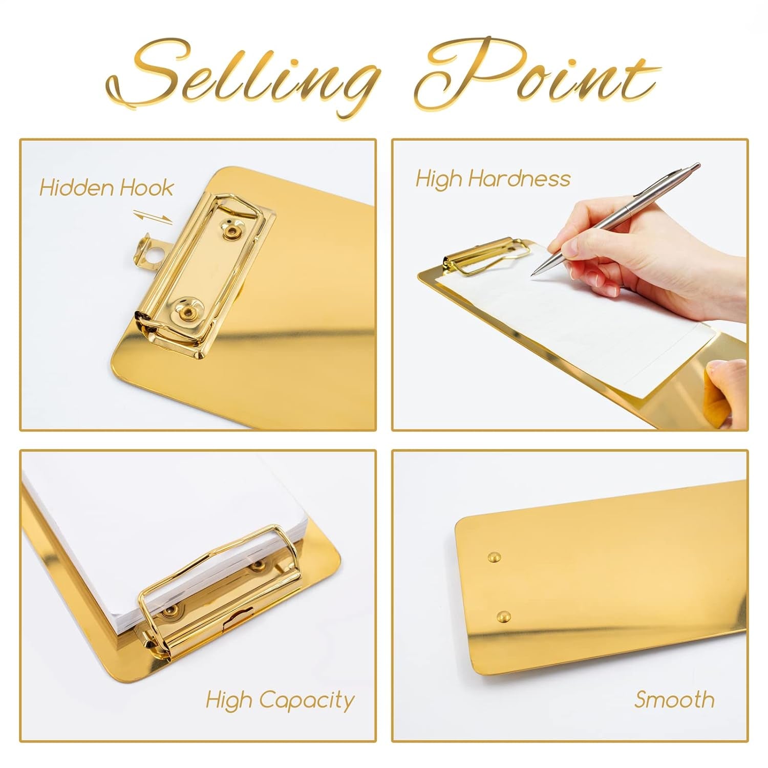 2-Pack Stainless Steel Menu Holders Gold Check Presenters for Restaurants Metal File Clipboard Server Books Clip Board for Waitress Restaurant School Bars, Hotels (8.3 * 4Inch)