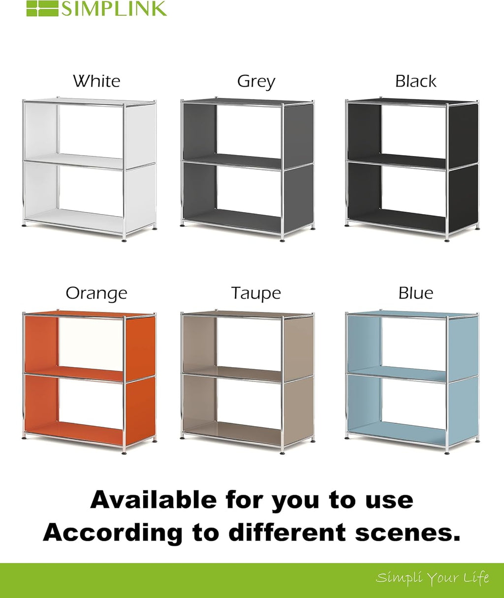 32-Inch 2-Tier Metal Bookcase, Open Shelf Storage Organizer for Living Room, Bedroom, Side Table or Nightstand Use, Modern DIY Assembly, White