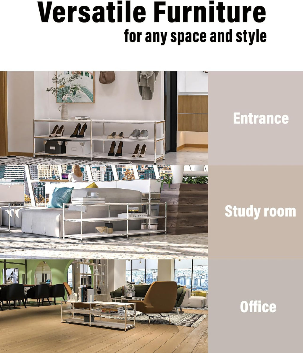 Metal Storage Rack, 3-Tiers Adjustable Storage Shelves, DIY Modern Home Furnishing, Adjustable Metal Organizer for Home,Kitchen,Office,Entryway, (White)