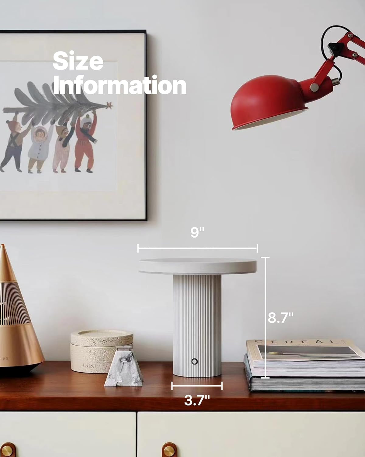 Minimalist Table Lamp, 9W LED Cordless Rechargeable Lamp with 3 Color Temps & Stepless Dimming, Nordic Modern Touch Bedside Ambient Lighting for Bedroom Living Room Decor, White