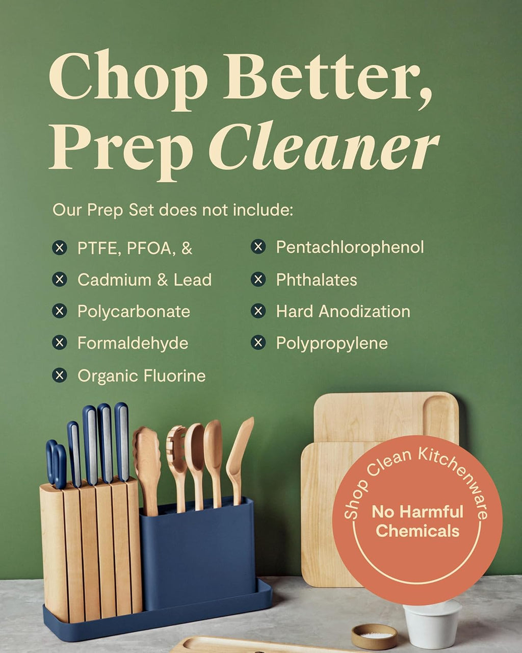 14-Piece Kitchen Prep Set - Kitchen Knife Set & Wooden Utensil Set - Made with Premium German Steel Blades & Fsc-Certified Birch Wood - Non-Toxic Materials - Includes Organizer - Cream