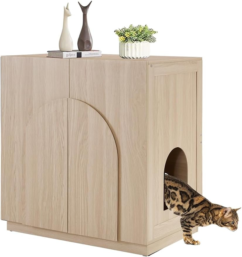 Tall Cat Litter Box Enclosure Furniture Style, Hidden Cat House Washroom for Tall or Top Entry Litter Box, Modern Pet House Cabinet