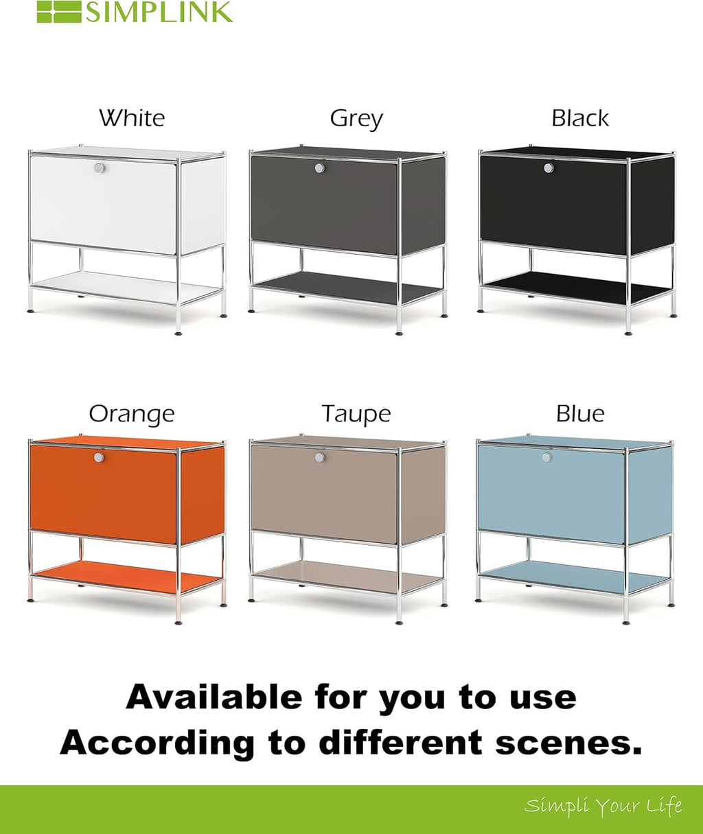 Metal Sidetable with Flap Door, 27.5" Height - DIY Modern Furnishing for Home, Office, Foyer, Bedroom - Night Stand, Book Shelf, Bookshelf, Cube Storage Organizer, Bedside Table (White)