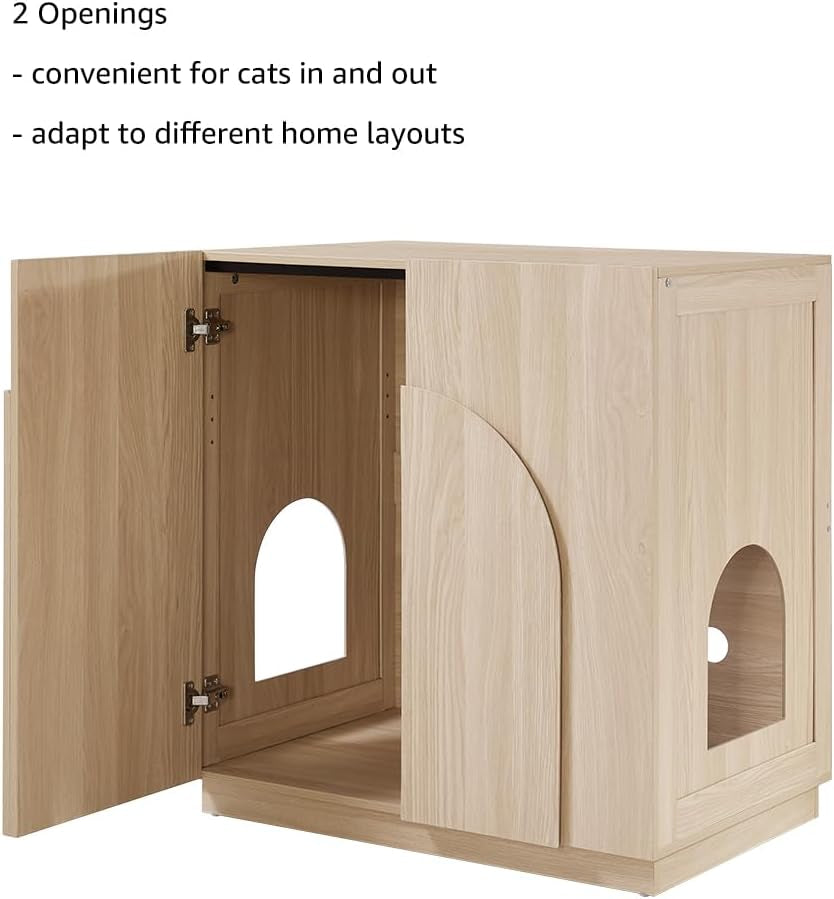 Tall Cat Litter Box Enclosure Furniture Style, Hidden Cat House Washroom for Tall or Top Entry Litter Box, Modern Pet House Cabinet