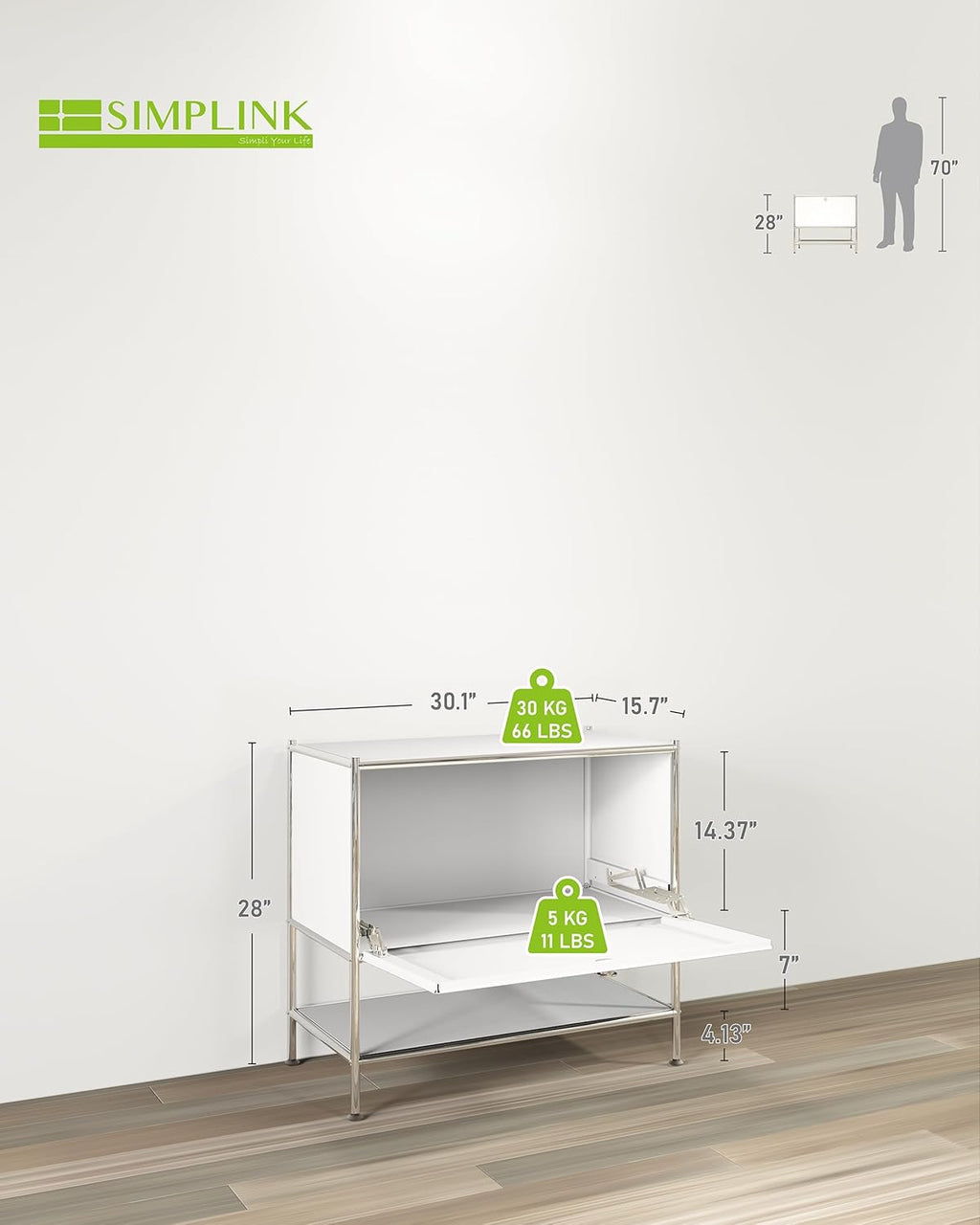 Metal Sidetable with Flap Door, 27.5" Height - DIY Modern Furnishing for Home, Office, Foyer, Bedroom - Night Stand, Book Shelf, Bookshelf, Cube Storage Organizer, Bedside Table (White)