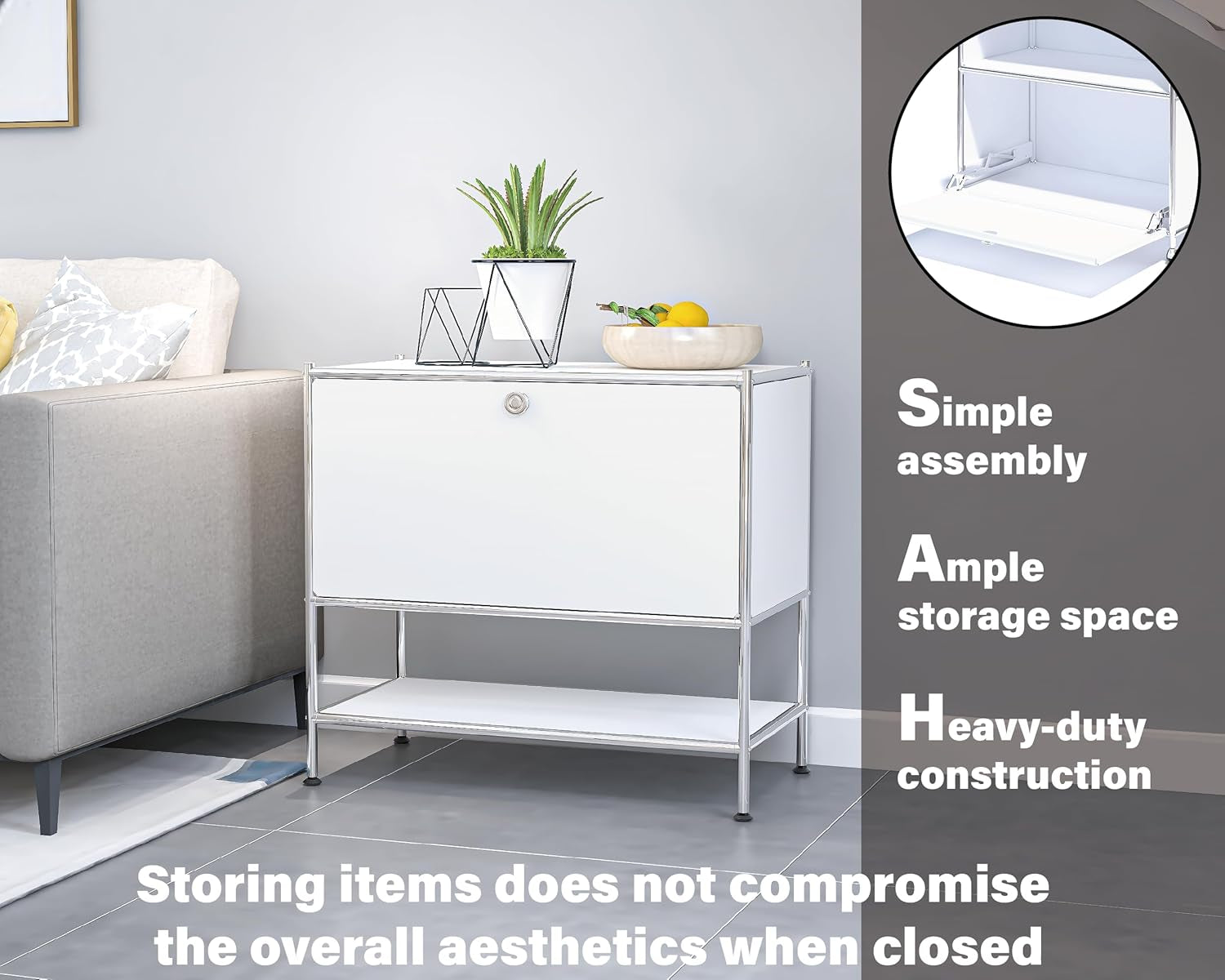 Metal Sidetable with Flap Door, 27.5" Height - DIY Modern Furnishing for Home, Office, Foyer, Bedroom - Night Stand, Book Shelf, Bookshelf, Cube Storage Organizer, Bedside Table (White)