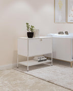 Metal Sidetable with Flap Door, 27.5" Height - DIY Modern Furnishing for Home, Office, Foyer, Bedroom - Night Stand, Book Shelf, Bookshelf, Cube Storage Organizer, Bedside Table (White)