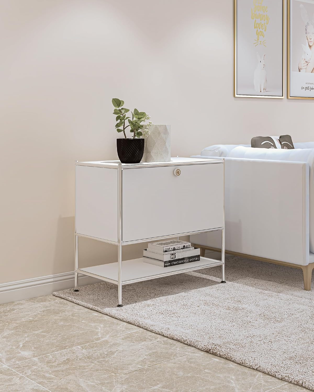 Metal Sidetable with Flap Door, 27.5" Height - DIY Modern Furnishing for Home, Office, Foyer, Bedroom - Night Stand, Book Shelf, Bookshelf, Cube Storage Organizer, Bedside Table (White)