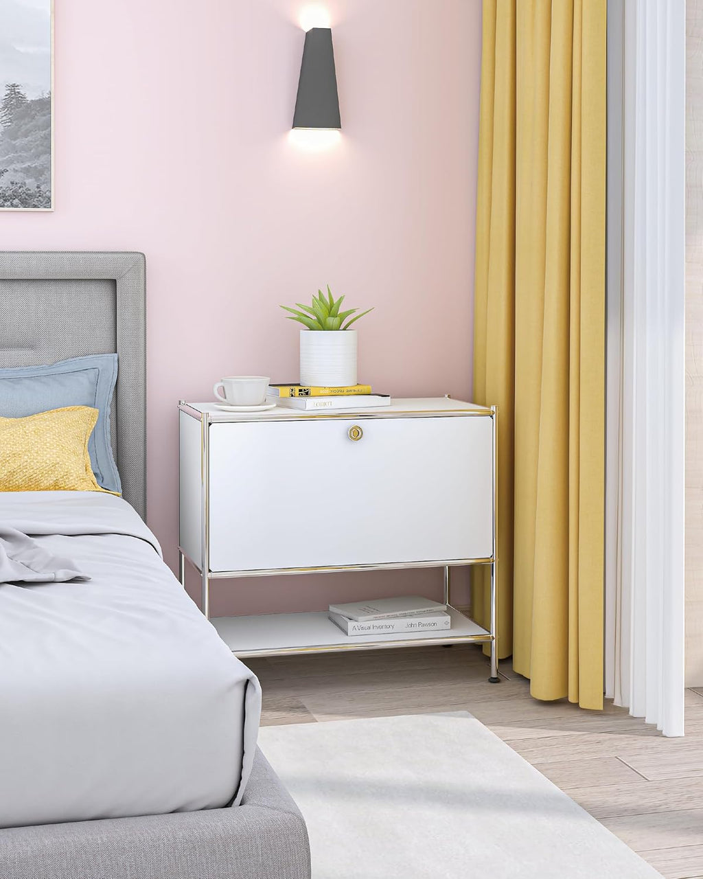 Metal Sidetable with Flap Door, 27.5" Height - DIY Modern Furnishing for Home, Office, Foyer, Bedroom - Night Stand, Book Shelf, Bookshelf, Cube Storage Organizer, Bedside Table (White)