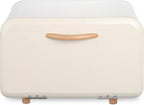 Bread Box - Metal Bread Bin Storage Tin with Front Opening Drop down Door for Kitchen Counter or Shelf - Breadbox Storage Container - Cream