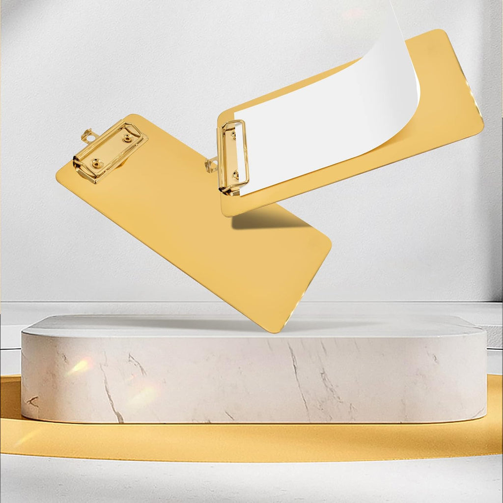 2-Pack Stainless Steel Menu Holders Gold Check Presenters for Restaurants Metal File Clipboard Server Books Clip Board for Waitress Restaurant School Bars, Hotels (8.3 * 4Inch)