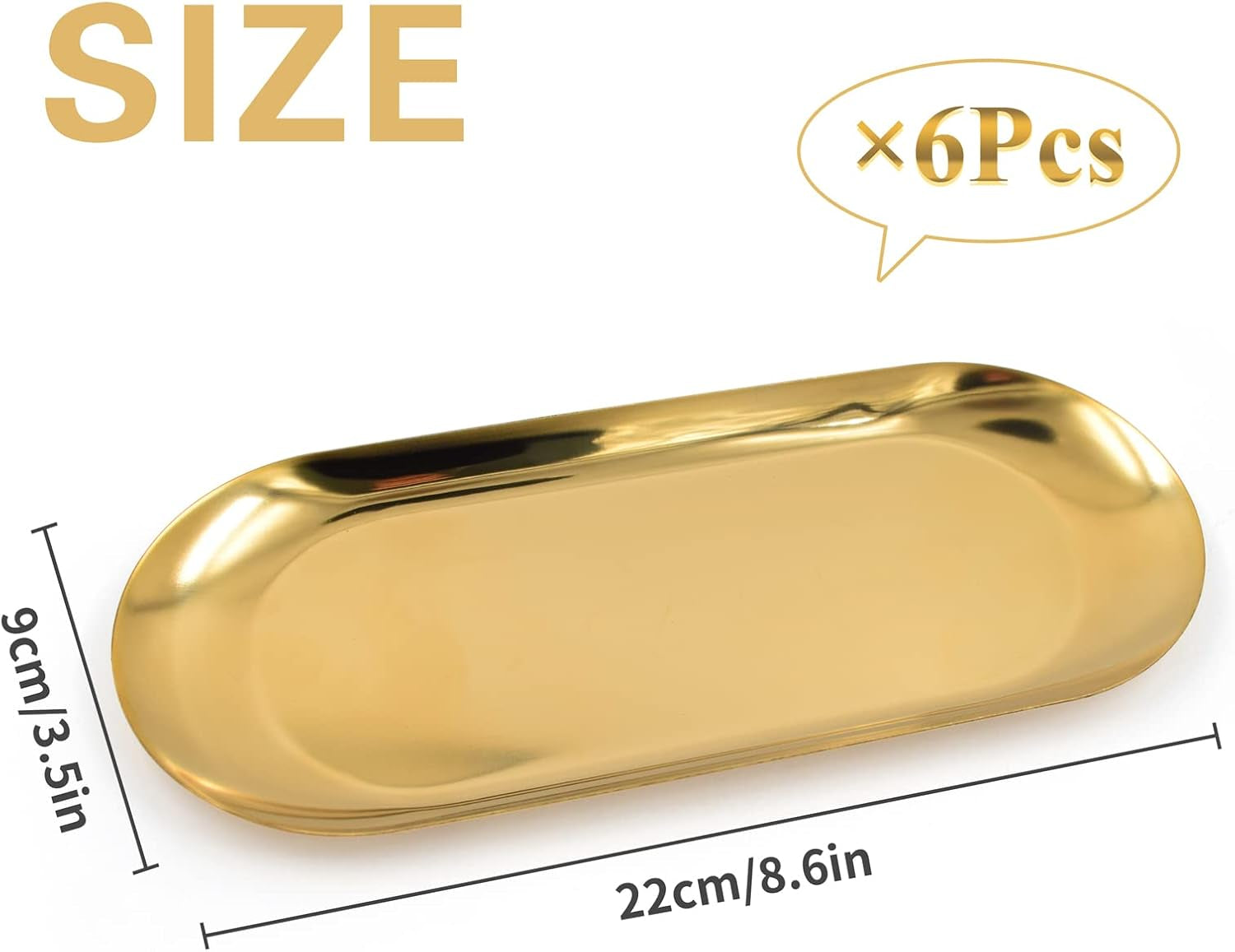 6 PCS Tip Trays Restaurant Service Check Dish Oval Plate Storage Guest Bill Holder Supplies Presenters Ornaments Accessories Decoration Metal Container for Coffee Bar Home (Gold)