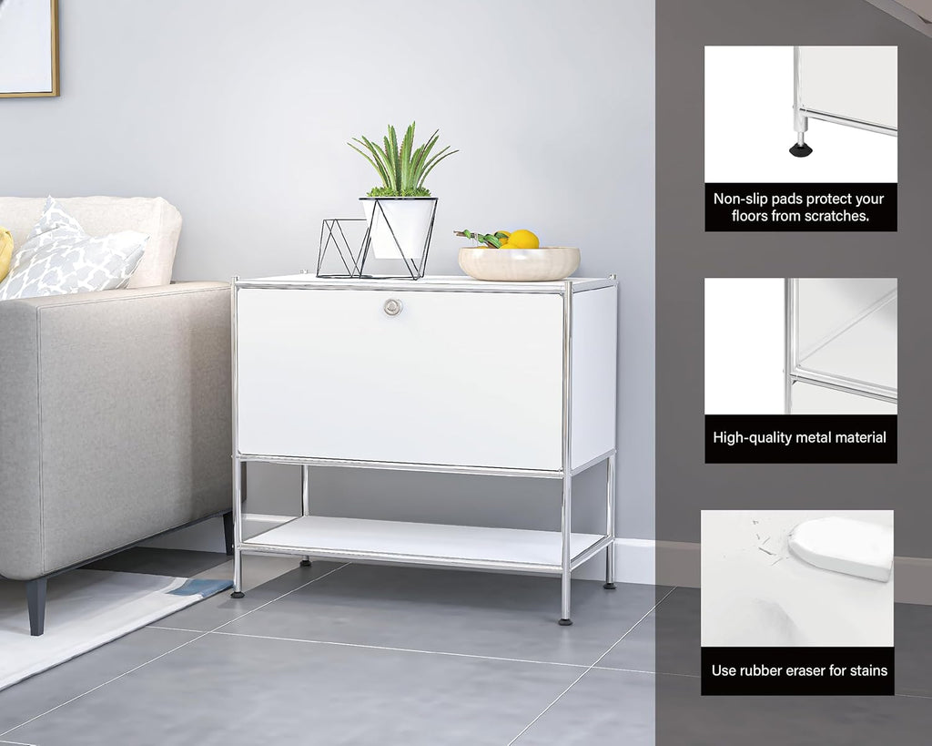 Metal Sidetable with Flap Door, 27.5" Height - DIY Modern Furnishing for Home, Office, Foyer, Bedroom - Night Stand, Book Shelf, Bookshelf, Cube Storage Organizer, Bedside Table (White)