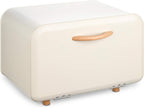 Bread Box - Metal Bread Bin Storage Tin with Front Opening Drop down Door for Kitchen Counter or Shelf - Breadbox Storage Container - Cream