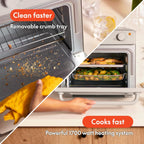 Air Fry Toaster Oven, 7 Preset Cooking Options, Dishwasher-Safe Evergood Coated Trays Included, 60-Minute Auto Shutoff W Audible Timer, Power Indicator Light, 1700 Watt, Oatmilk