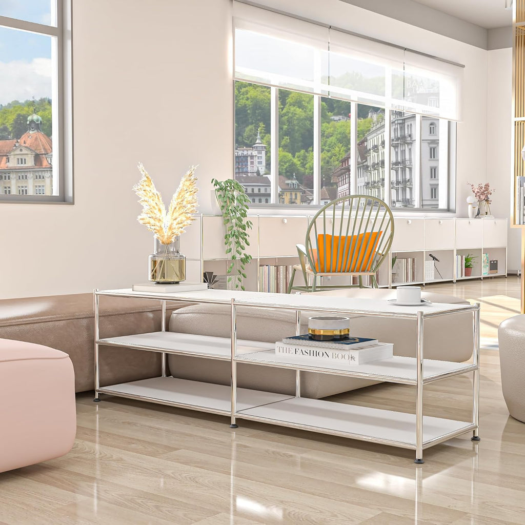 Metal Storage Rack, 3-Tiers Adjustable Storage Shelves, DIY Modern Home Furnishing, Adjustable Metal Organizer for Home,Kitchen,Office,Entryway, (White)