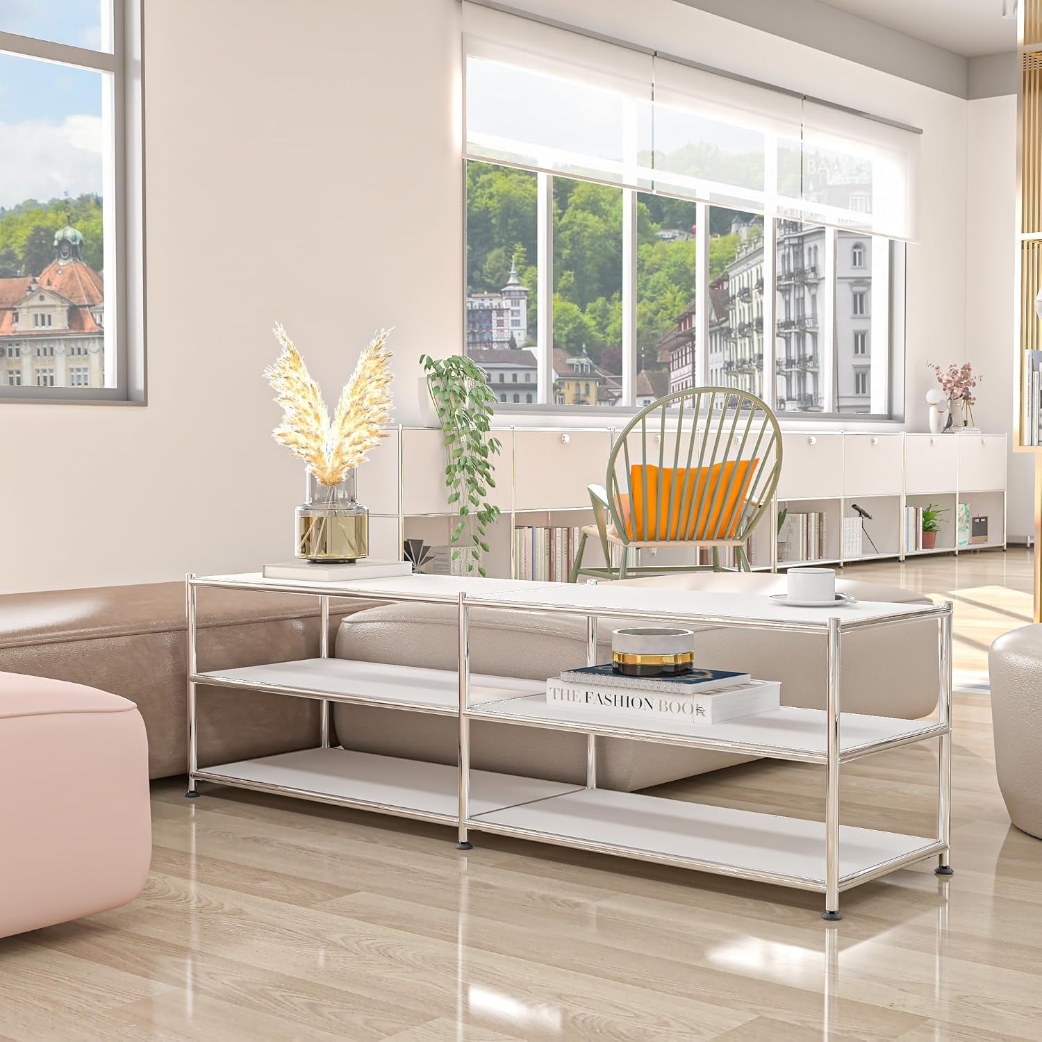 Metal Storage Rack, 3-Tiers Adjustable Storage Shelves, DIY Modern Home Furnishing, Adjustable Metal Organizer for Home,Kitchen,Office,Entryway, (White)