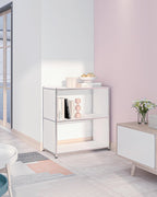 32-Inch 2-Tier Metal Bookcase, Open Shelf Storage Organizer for Living Room, Bedroom, Side Table or Nightstand Use, Modern DIY Assembly, White