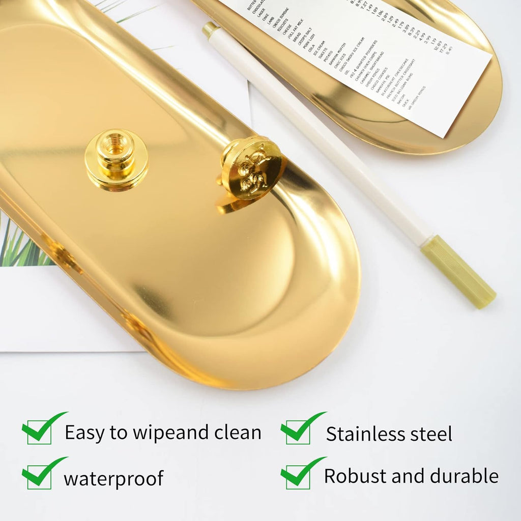 6 PCS Tip Trays Restaurant Service Check Dish Oval Plate Storage Guest Bill Holder Supplies Presenters Ornaments Accessories Decoration Metal Container for Coffee Bar Home (Gold)