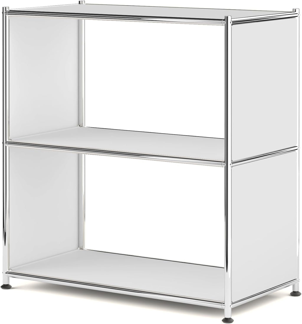 32-Inch 2-Tier Metal Bookcase, Open Shelf Storage Organizer for Living Room, Bedroom, Side Table or Nightstand Use, Modern DIY Assembly, White
