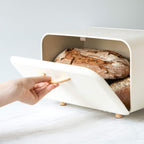 Bread Box - Metal Bread Bin Storage Tin with Front Opening Drop down Door for Kitchen Counter or Shelf - Breadbox Storage Container - Cream