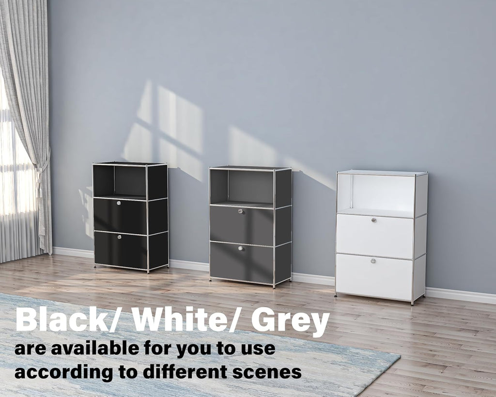 Metal Shelf with 2 Flap Doors, Large Capacity Cabinet,Diy Modern Home Furnishing,Perfect for Home, Office, Kitchen, Hallway,Foyer (White)