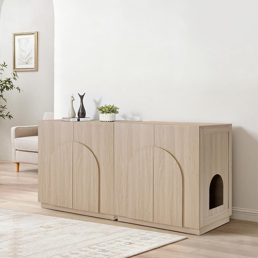 Tall Cat Litter Box Enclosure Furniture Style, Hidden Cat House Washroom for Tall or Top Entry Litter Box, Modern Pet House Cabinet