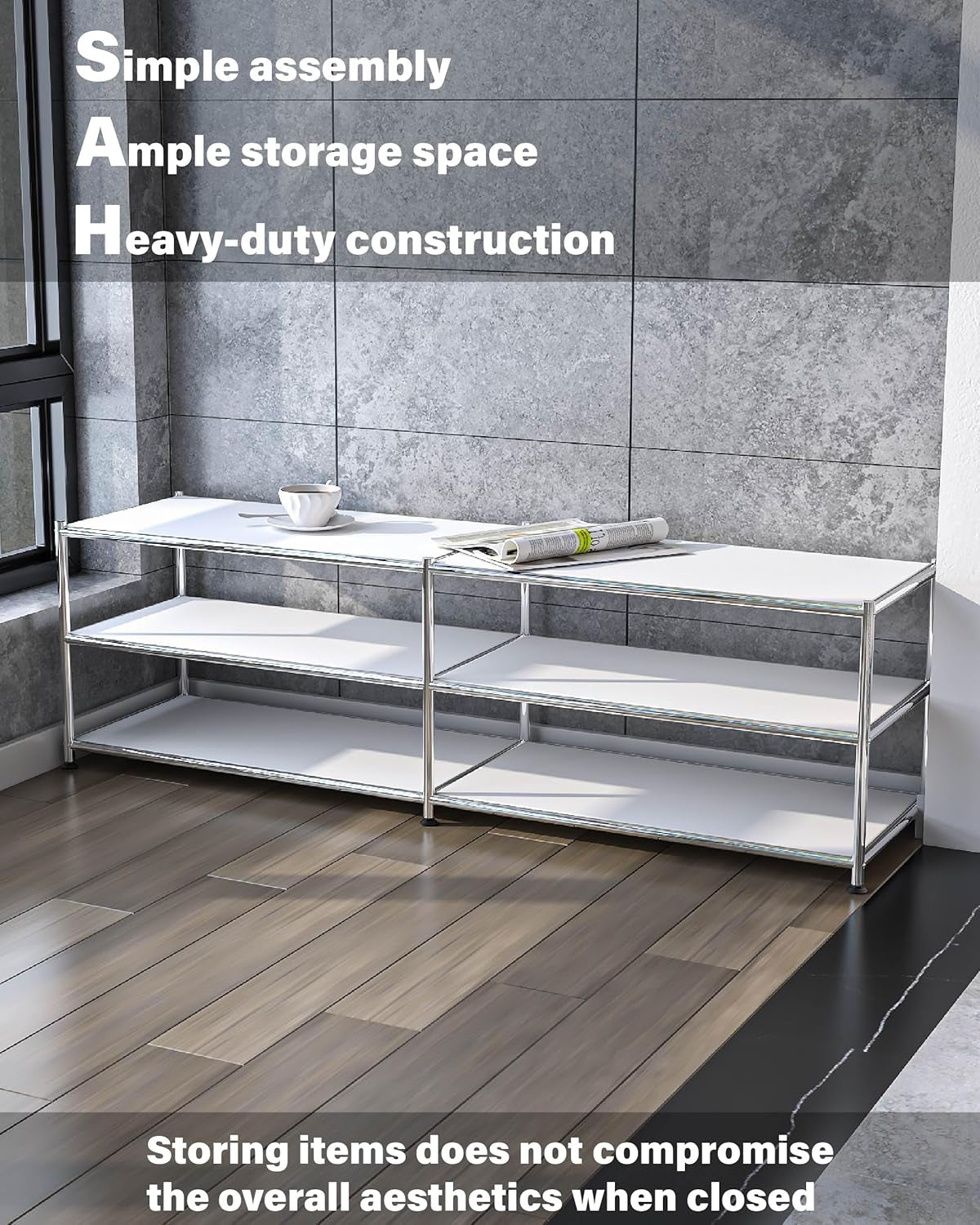 Metal Storage Rack, 3-Tiers Adjustable Storage Shelves, DIY Modern Home Furnishing, Adjustable Metal Organizer for Home,Kitchen,Office,Entryway, (White)