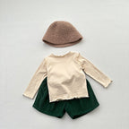 Girls Tops Spring And Autumn Style Children’s Solid Color Long-Sleeved T-Shirts For Girls With Ear-Shaped Inner Bottoming Shirts