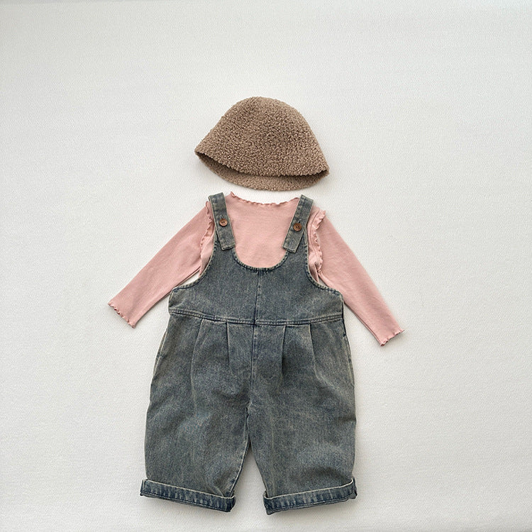 Girls Tops Spring And Autumn Style Children’s Solid Color Long-Sleeved T-Shirts For Girls With Ear-Shaped Inner Bottoming Shirts