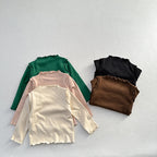 Girls Tops Spring And Autumn Style Children’s Solid Color Long-Sleeved T-Shirts For Girls With Ear-Shaped Inner Bottoming Shirts