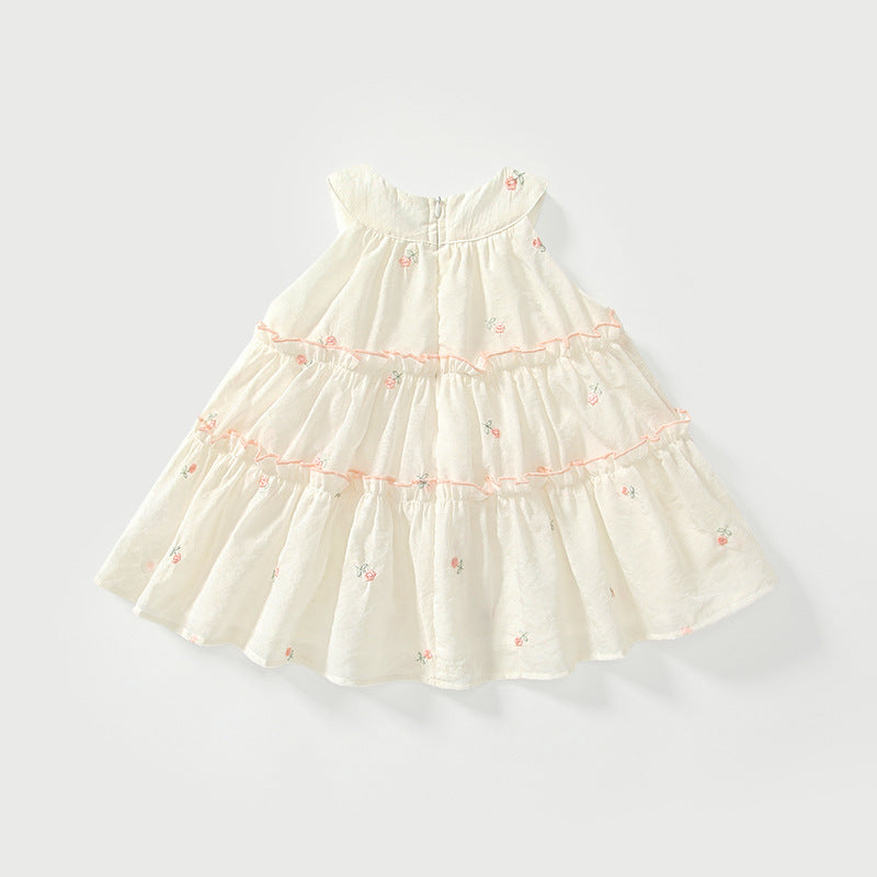 Summer Arrival Baby Girls Cute Floral Embroidered Pattern Sleeveless Dress