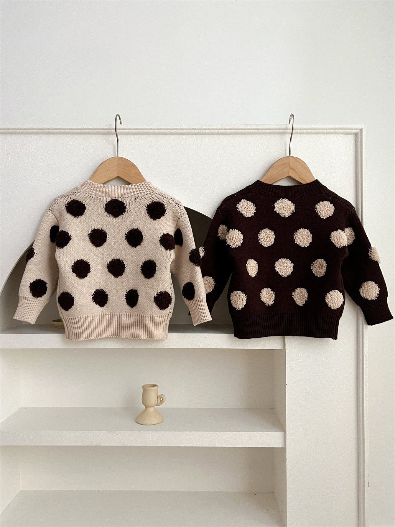 Children Polka Dots Knitted Cardigan For Spring Boys And Girls Sweater