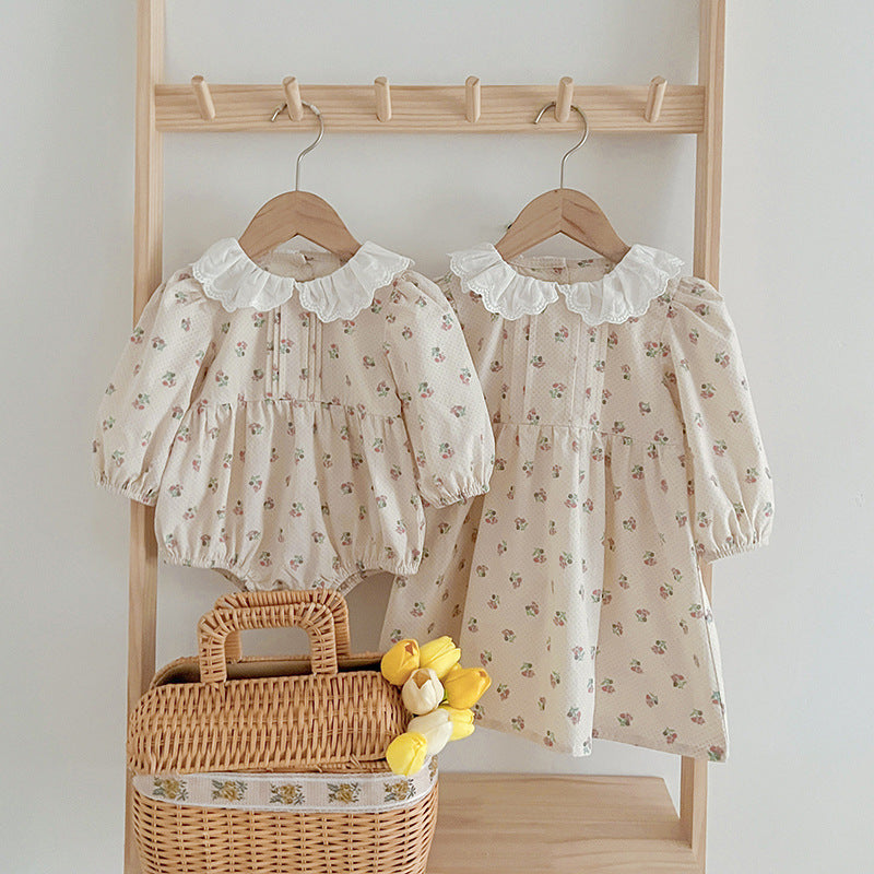 Adorable Baby Doll Collar Onesies or Floral Pattern Girls Dress