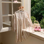 Arrival Autumn Girls Cute Flowers Striped Pattern Long Sleeves Crew Neck Loose Dress