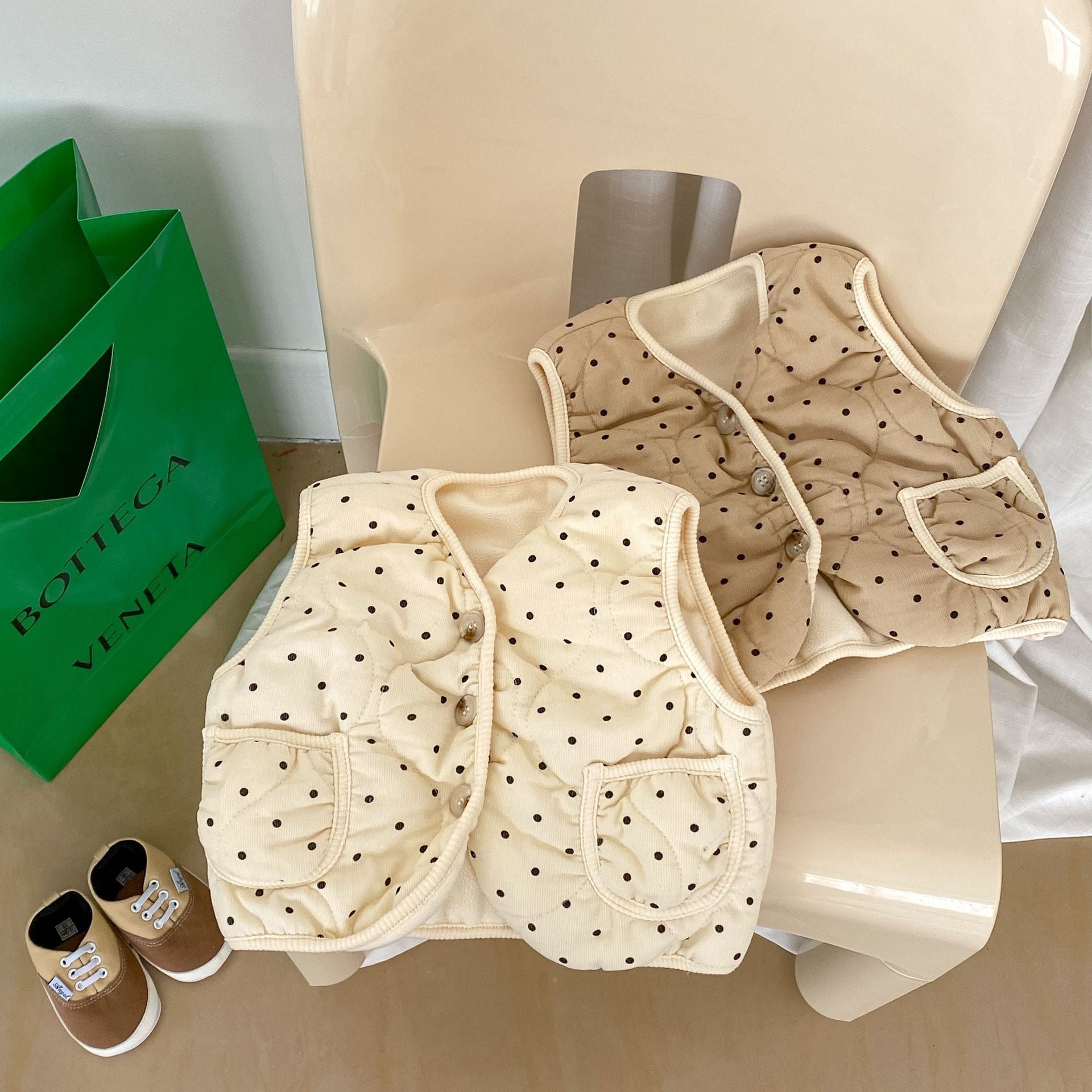 Baby Polka Dots Solid Color Vintage Style Sleeveless Wool Jacket Coat