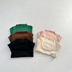 Girls Tops Spring And Autumn Style Children’s Solid Color Long-Sleeved T-Shirts For Girls With Ear-Shaped Inner Bottoming Shirts