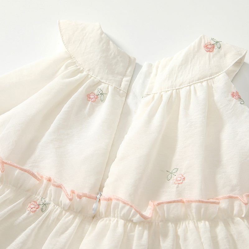 Summer Arrival Baby Girls Cute Floral Embroidered Pattern Sleeveless Dress