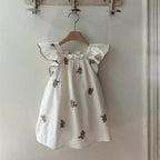 Summer Hot Selling Baby Kids Girls Fly Sleeves Flowers Pattern Embroidered Princess Dress