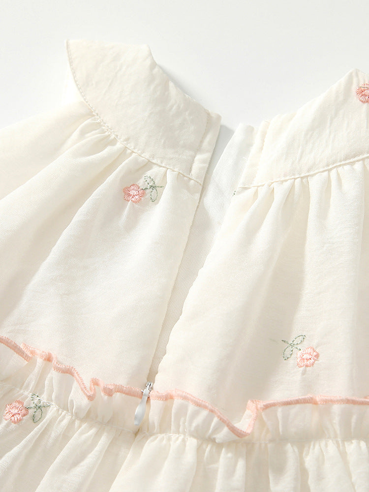 Summer Arrival Baby Girls Cute Floral Embroidered Pattern Sleeveless Dress