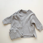 Spring and Autumn Kids Unisex Casual Solid Color Long Sleeves Striped Top and Pants Knitted Clothing Set