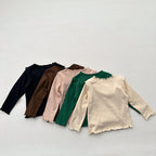 Girls Tops Spring And Autumn Style Children’s Solid Color Long-Sleeved T-Shirts For Girls With Ear-Shaped Inner Bottoming Shirts